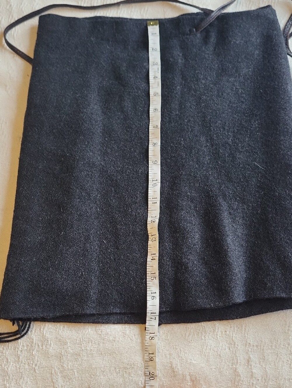 DKNY Black Asymmetrical Wrap Academia Skirt with Fringe and Leather Tie - Picture 8 of 10